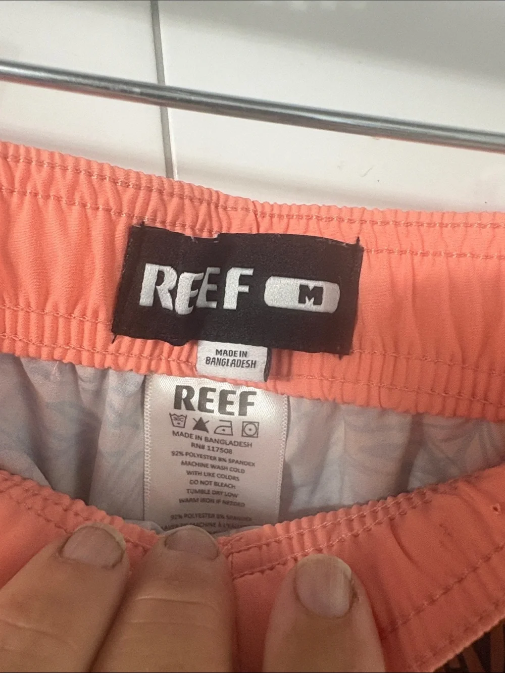 Reef Coral Waistband Orange & Yellow Leaf-Print Swim Trunks